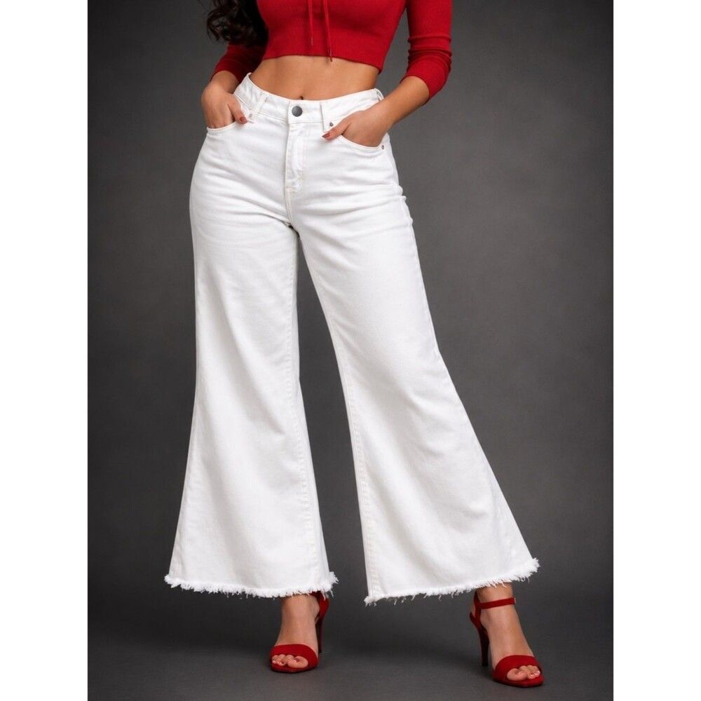 Frame Le Palazzo Crop Wide Leg/Flare Frayed Hem Jeans 32x28 Stretch Denim LNWT